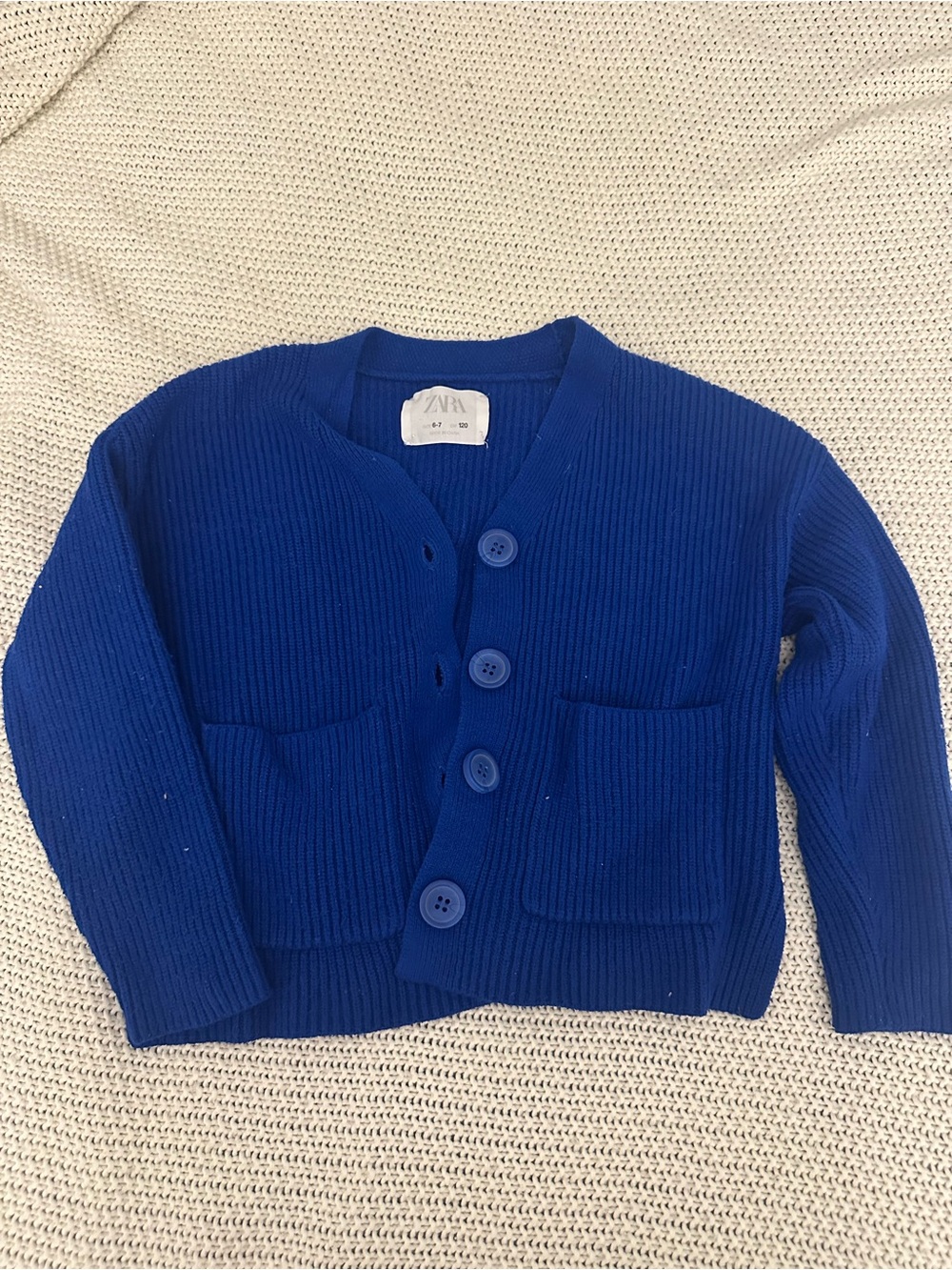 Zara Kids Cobalt Blue Ribbed Button Cardigan